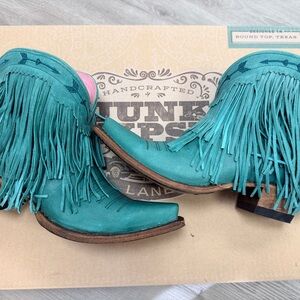 Fringed Teal Ankle Boots